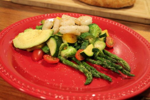 plated veggies and shrimp